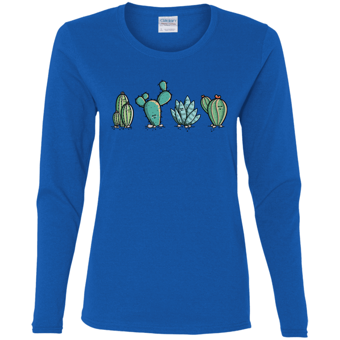 T-Shirts Royal / S Kawaii Cute Cactus Plants Women's Long Sleeve T-Shirt