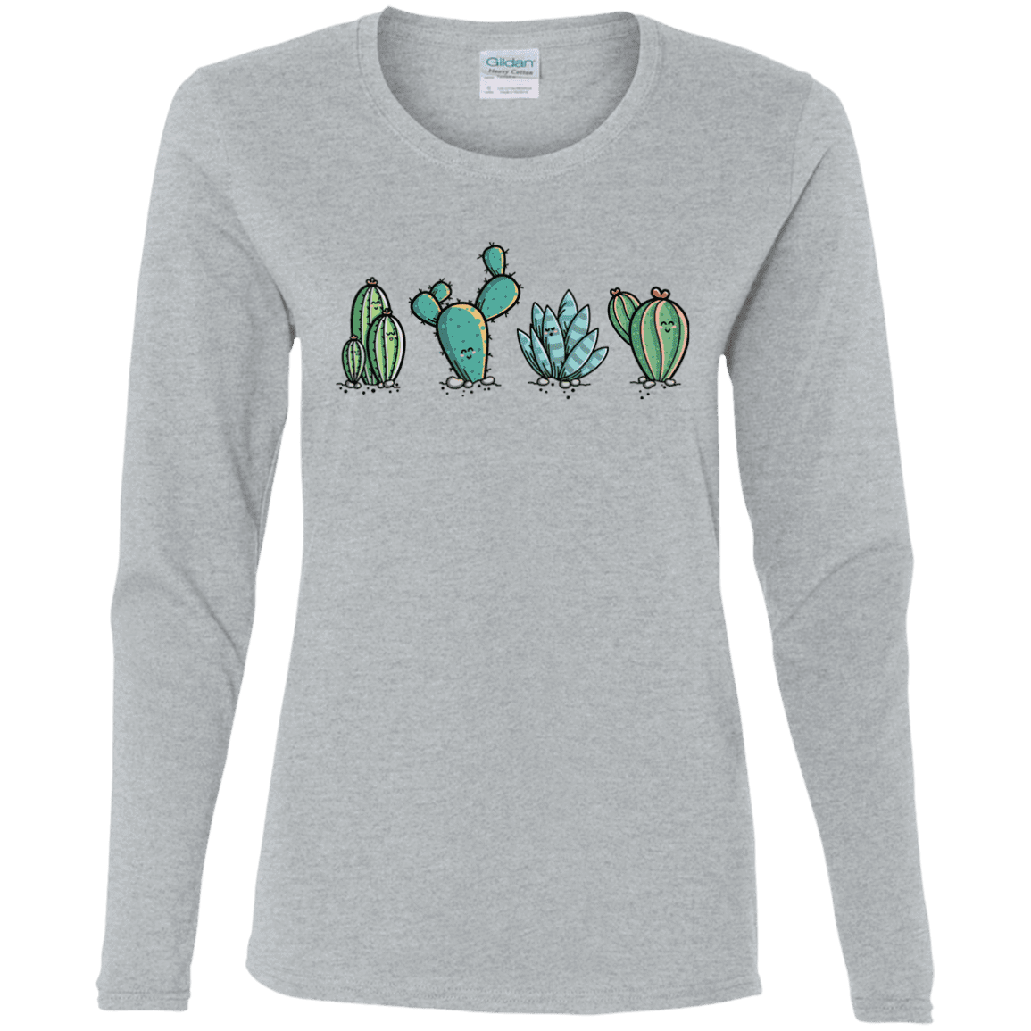 T-Shirts Sport Grey / S Kawaii Cute Cactus Plants Women's Long Sleeve T-Shirt