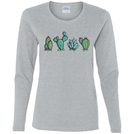 T-Shirts Sport Grey / S Kawaii Cute Cactus Plants Women's Long Sleeve T-Shirt