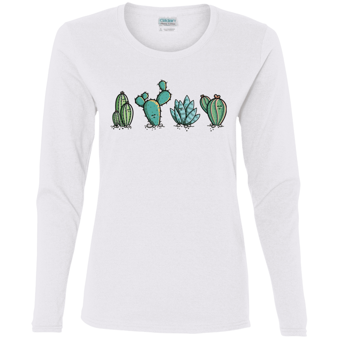 T-Shirts White / S Kawaii Cute Cactus Plants Women's Long Sleeve T-Shirt