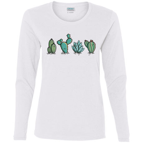 T-Shirts White / S Kawaii Cute Cactus Plants Women's Long Sleeve T-Shirt