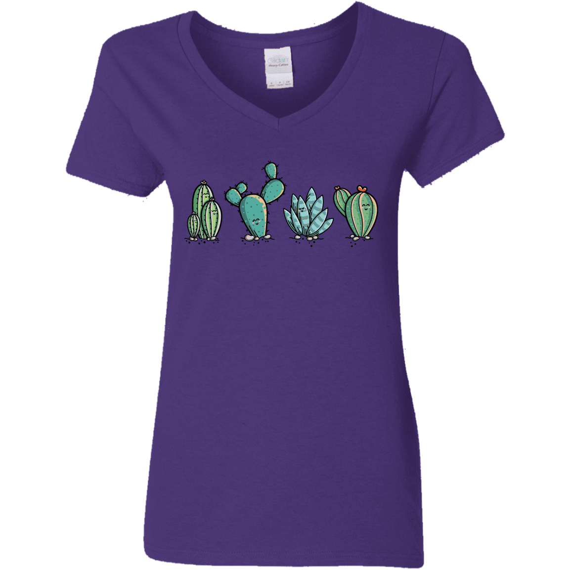 T-Shirts Purple / S Kawaii Cute Cactus Plants Women's V-Neck T-Shirt