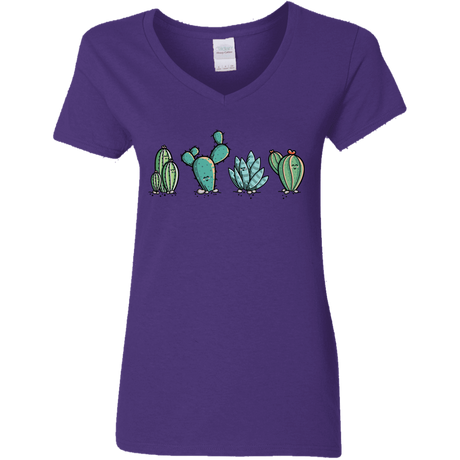 T-Shirts Purple / S Kawaii Cute Cactus Plants Women's V-Neck T-Shirt