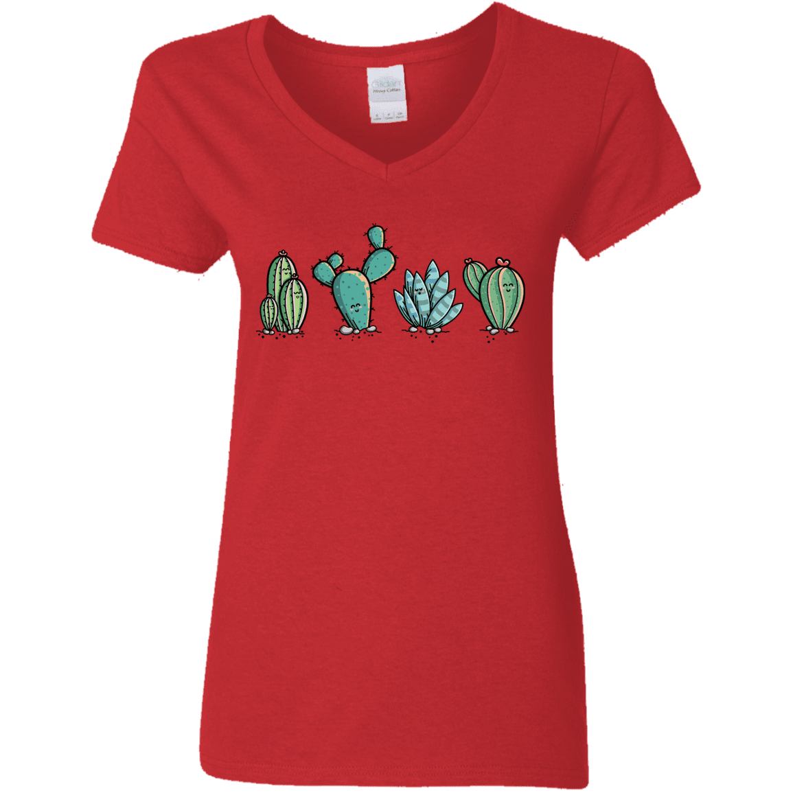 T-Shirts Red / S Kawaii Cute Cactus Plants Women's V-Neck T-Shirt