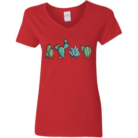 T-Shirts Red / S Kawaii Cute Cactus Plants Women's V-Neck T-Shirt