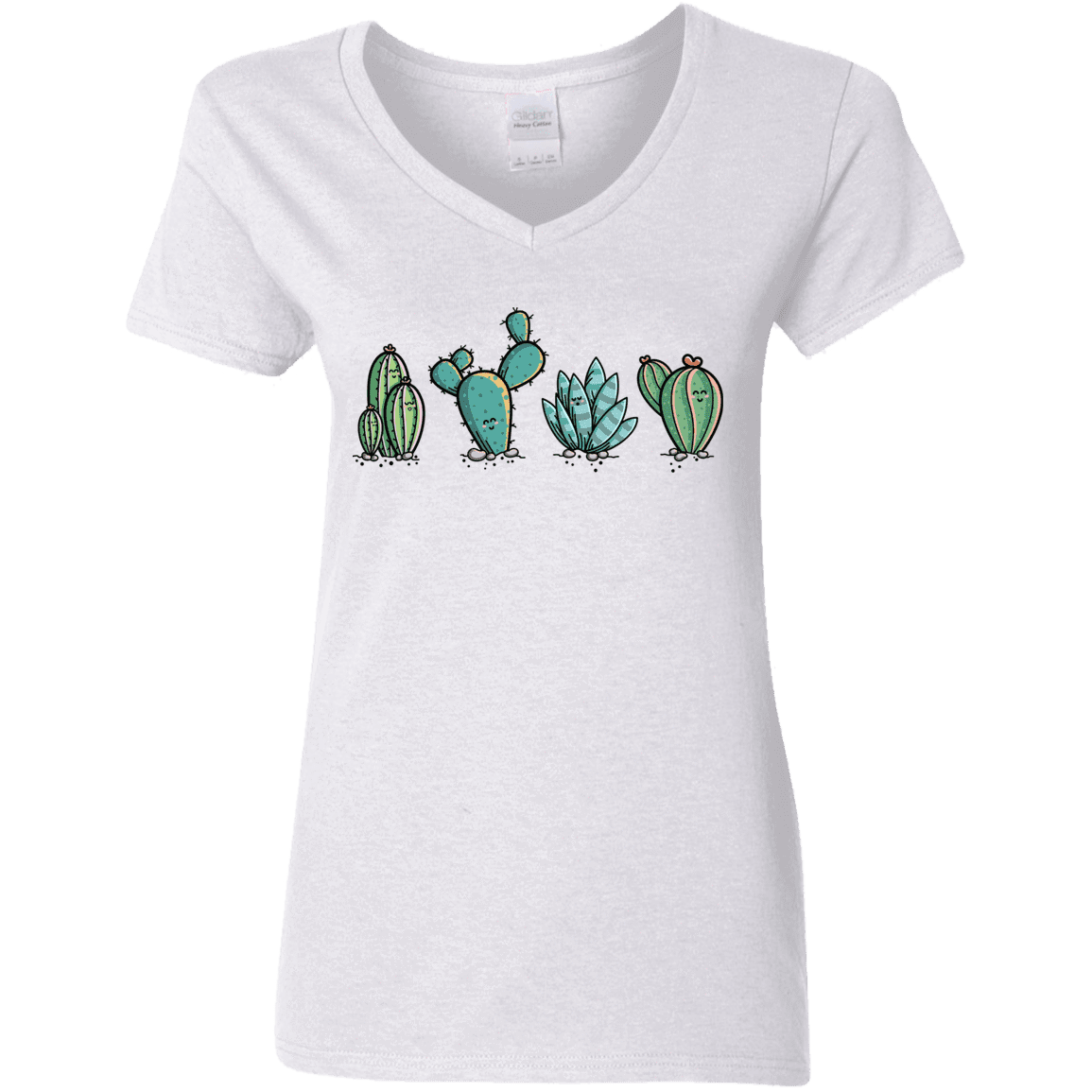 T-Shirts White / S Kawaii Cute Cactus Plants Women's V-Neck T-Shirt