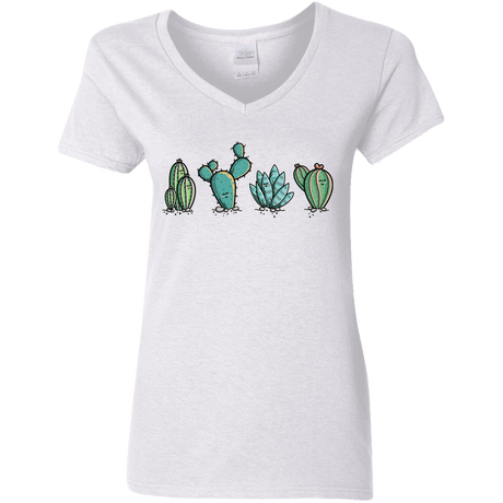 T-Shirts White / S Kawaii Cute Cactus Plants Women's V-Neck T-Shirt