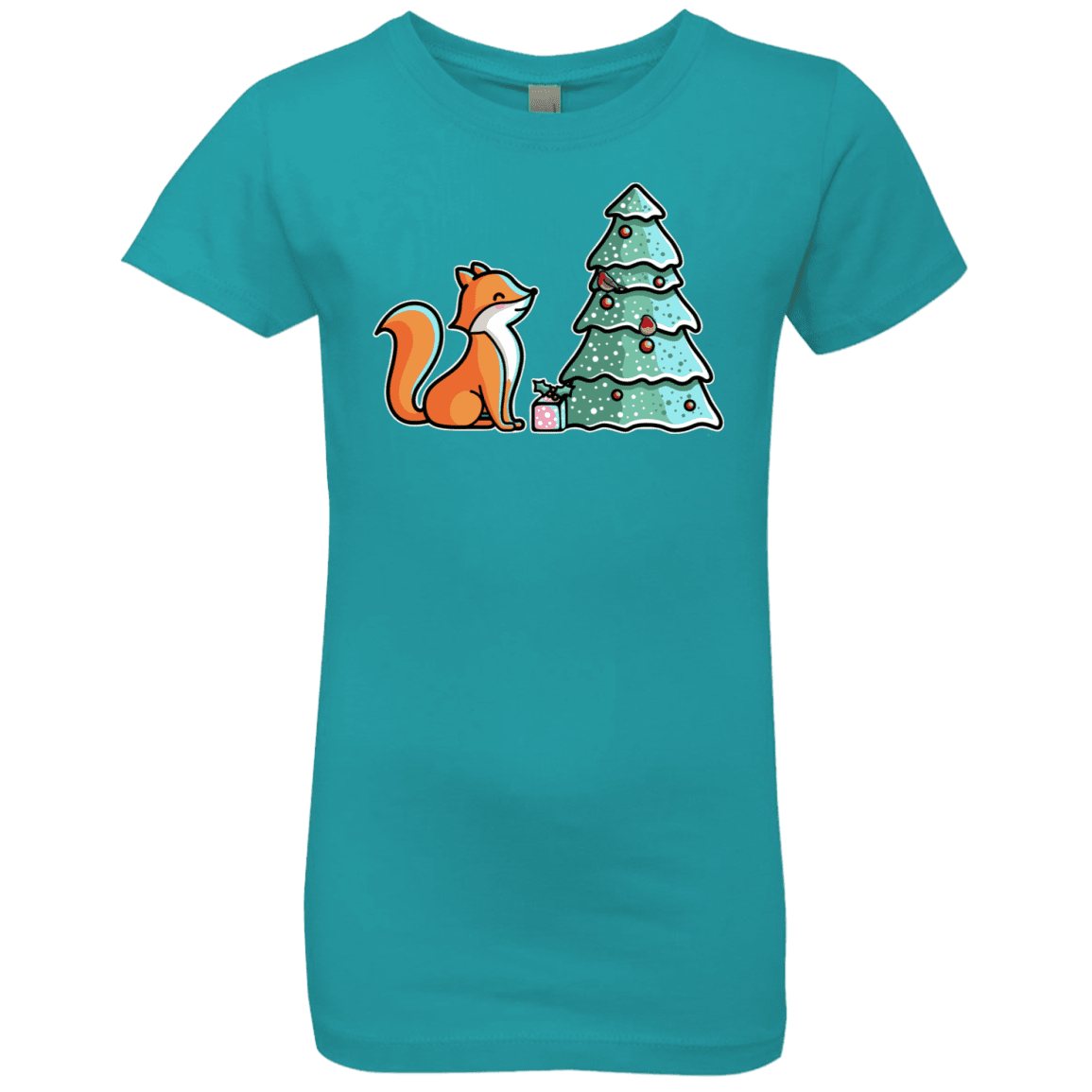 T-Shirts Tahiti Blue / YXS Kawaii Cute Christmas Fox Girls Premium T-Shirt