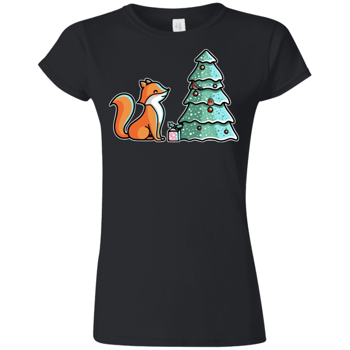 T-Shirts Black / S Kawaii Cute Christmas Fox Junior Slimmer-Fit T-Shirt