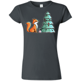 T-Shirts Charcoal / S Kawaii Cute Christmas Fox Junior Slimmer-Fit T-Shirt