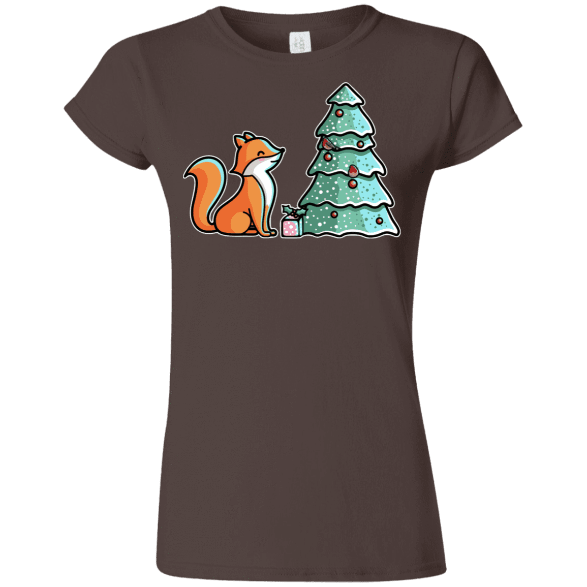T-Shirts Dark Chocolate / S Kawaii Cute Christmas Fox Junior Slimmer-Fit T-Shirt
