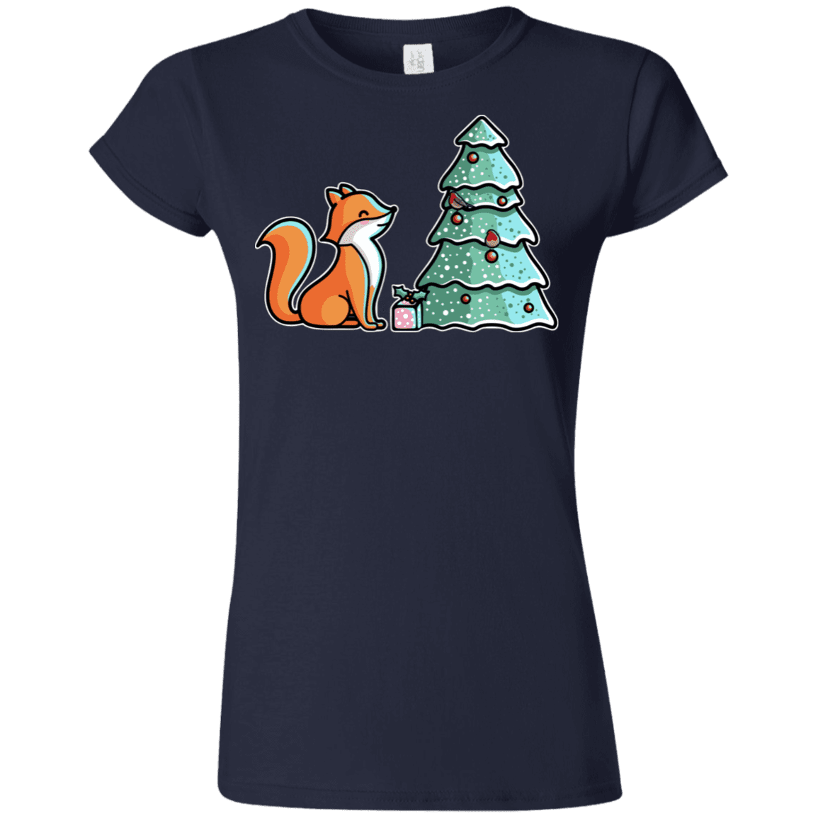 T-Shirts Navy / S Kawaii Cute Christmas Fox Junior Slimmer-Fit T-Shirt