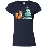 T-Shirts Navy / S Kawaii Cute Christmas Fox Junior Slimmer-Fit T-Shirt