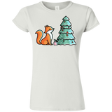 T-Shirts White / S Kawaii Cute Christmas Fox Junior Slimmer-Fit T-Shirt