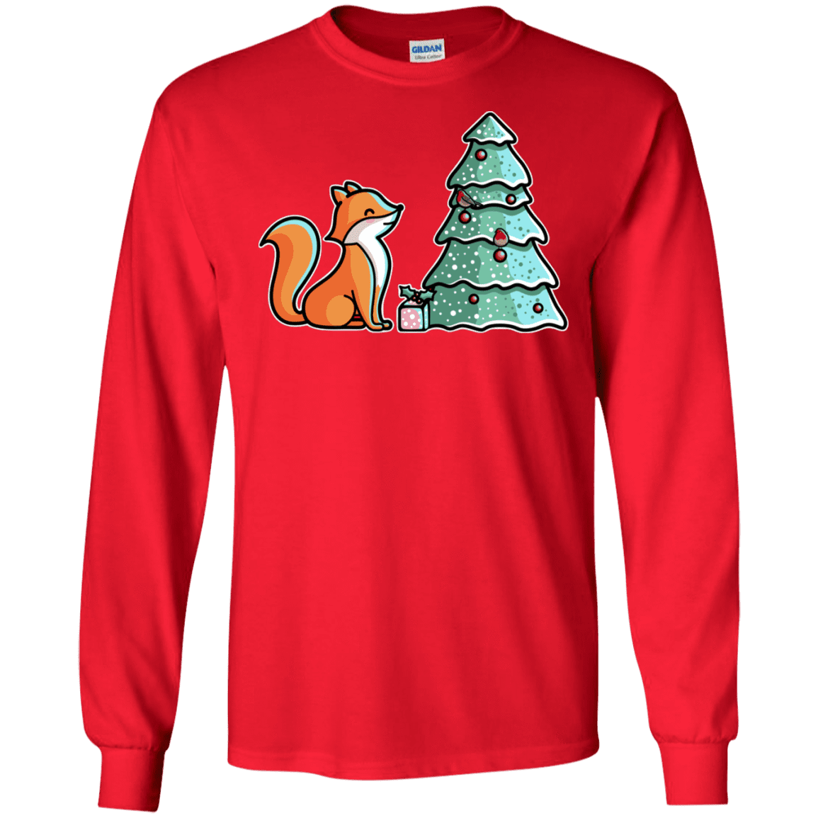 T-Shirts Red / S Kawaii Cute Christmas Fox Men's Long Sleeve T-Shirt