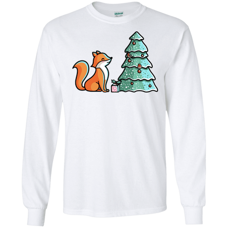 T-Shirts White / S Kawaii Cute Christmas Fox Men's Long Sleeve T-Shirt