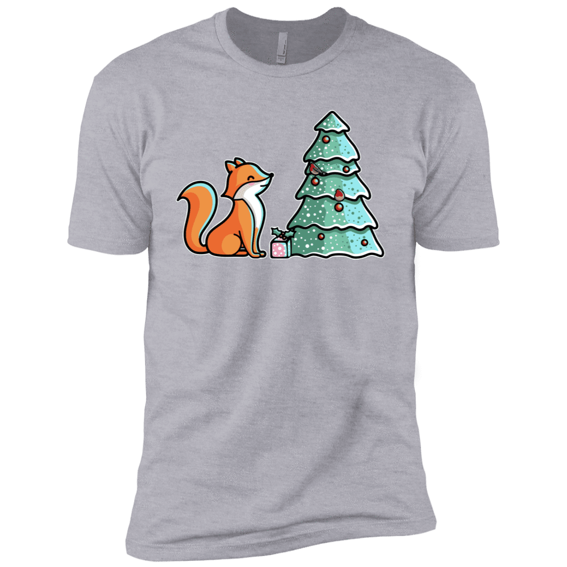 T-Shirts Heather Grey / X-Small Kawaii Cute Christmas Fox Men's Premium T-Shirt