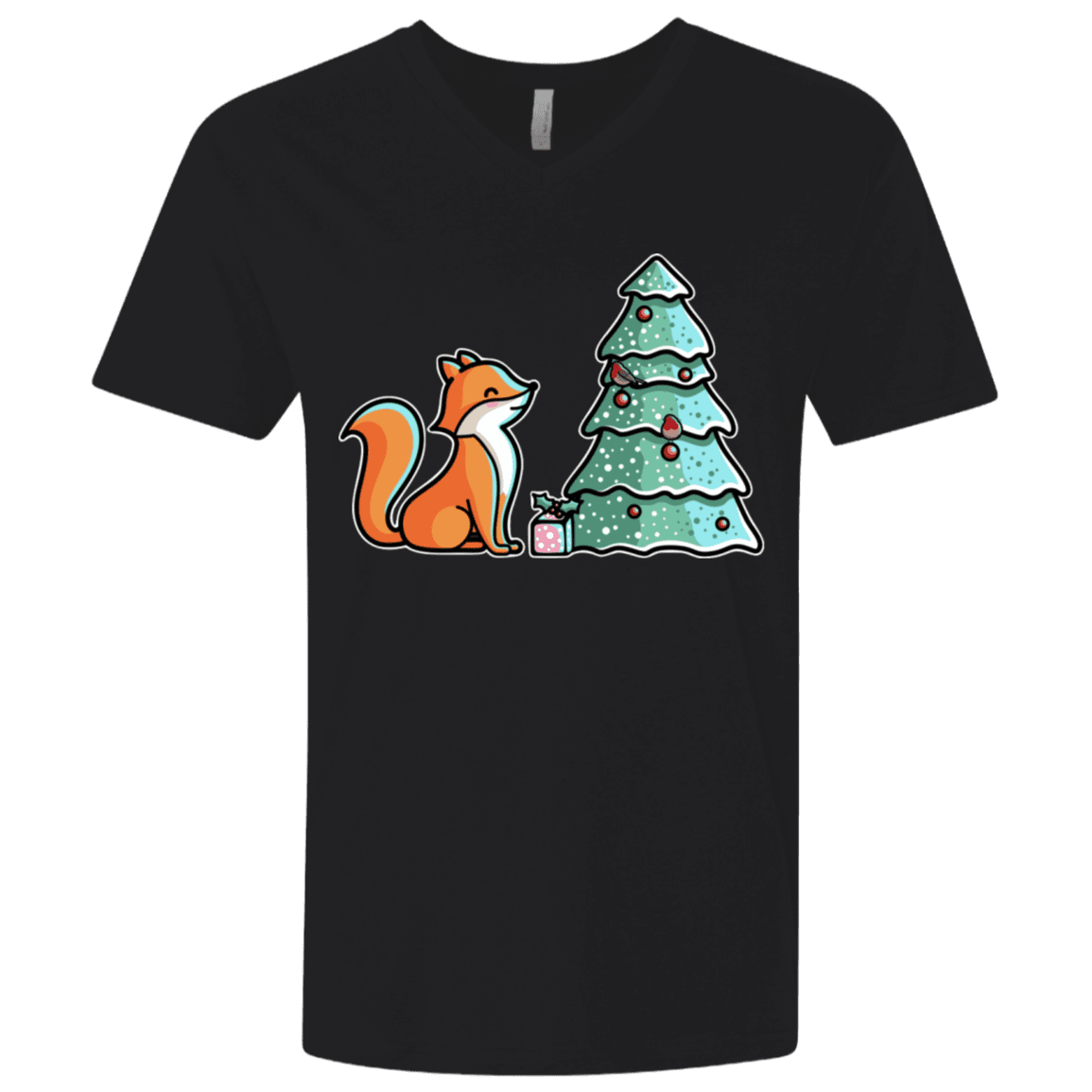 T-Shirts Black / X-Small Kawaii Cute Christmas Fox Men's Premium V-Neck