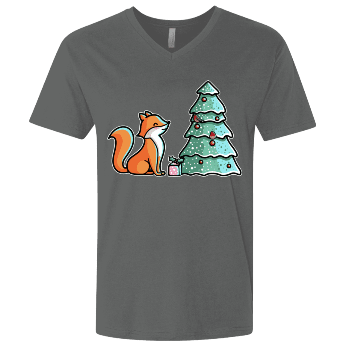 T-Shirts Heavy Metal / X-Small Kawaii Cute Christmas Fox Men's Premium V-Neck