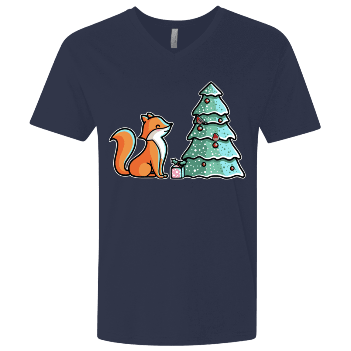 T-Shirts Midnight Navy / X-Small Kawaii Cute Christmas Fox Men's Premium V-Neck