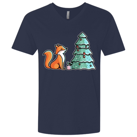 T-Shirts Midnight Navy / X-Small Kawaii Cute Christmas Fox Men's Premium V-Neck