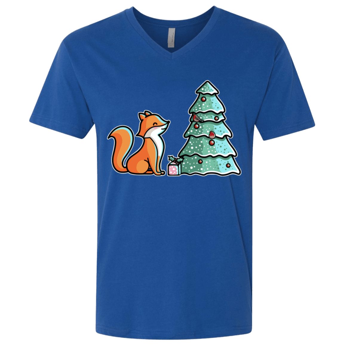 T-Shirts Royal / X-Small Kawaii Cute Christmas Fox Men's Premium V-Neck