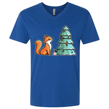 T-Shirts Royal / X-Small Kawaii Cute Christmas Fox Men's Premium V-Neck