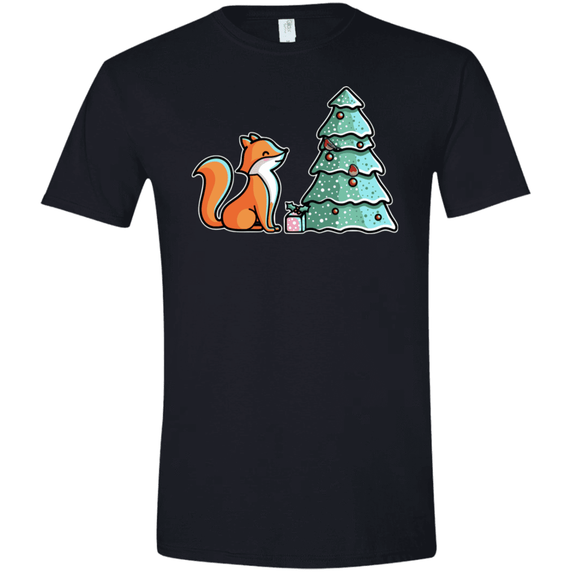 T-Shirts Black / X-Small Kawaii Cute Christmas Fox Men's Semi-Fitted Softstyle