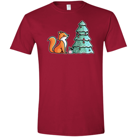T-Shirts Cardinal Red / S Kawaii Cute Christmas Fox Men's Semi-Fitted Softstyle