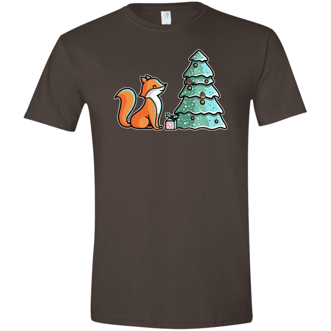 T-Shirts Dark Chocolate / S Kawaii Cute Christmas Fox Men's Semi-Fitted Softstyle