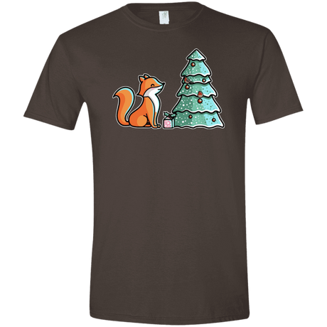 T-Shirts Dark Chocolate / S Kawaii Cute Christmas Fox Men's Semi-Fitted Softstyle
