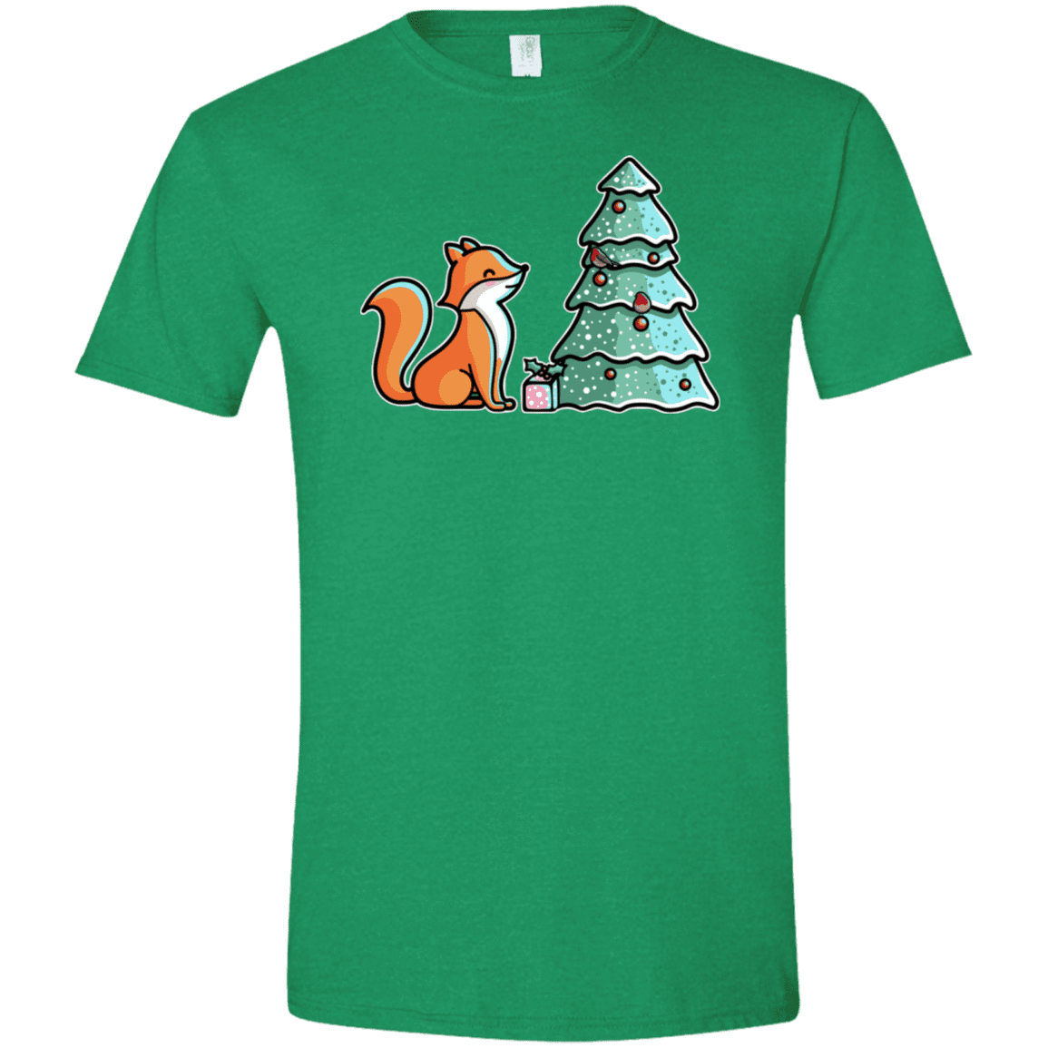 T-Shirts Heather Irish Green / M Kawaii Cute Christmas Fox Men's Semi-Fitted Softstyle