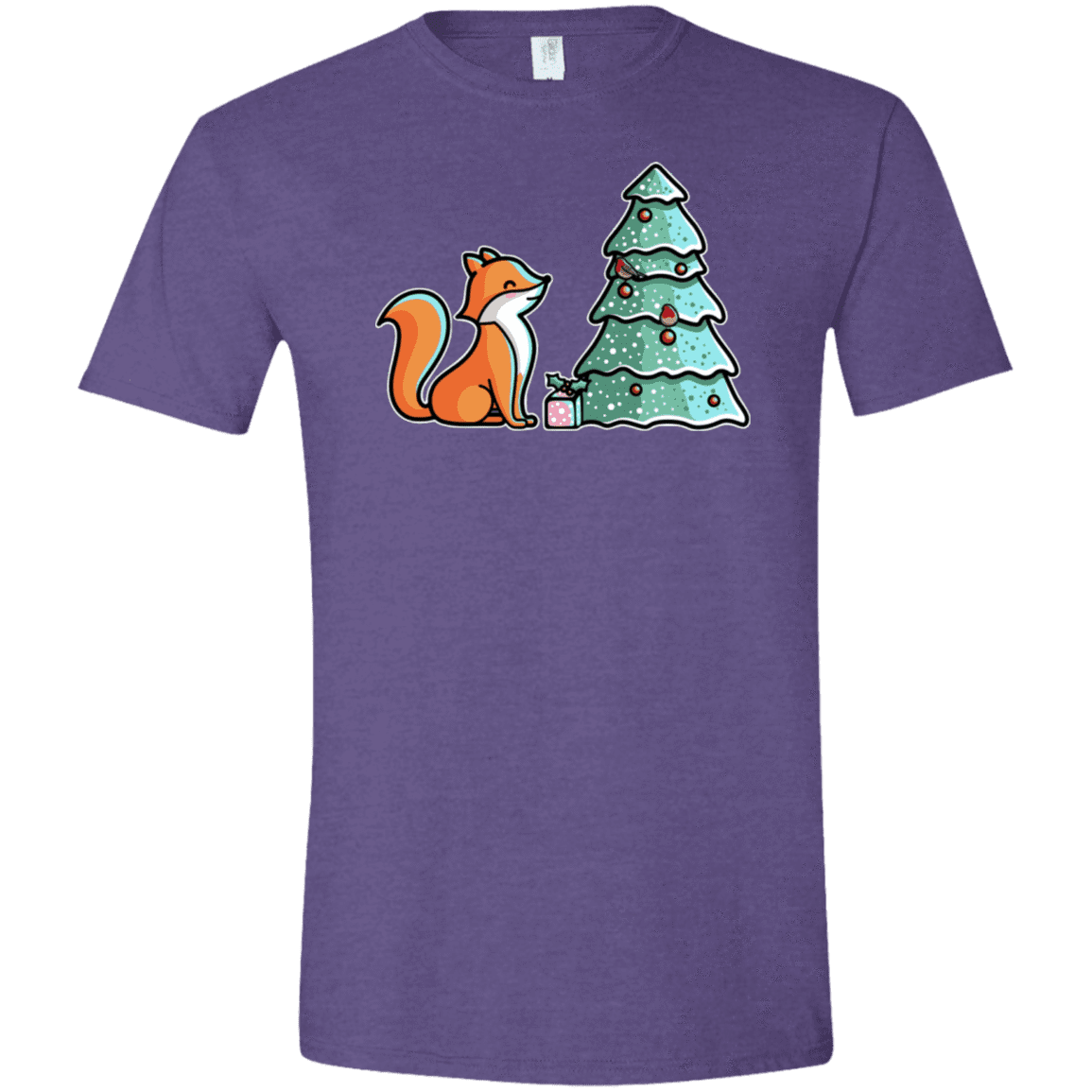T-Shirts Heather Purple / S Kawaii Cute Christmas Fox Men's Semi-Fitted Softstyle