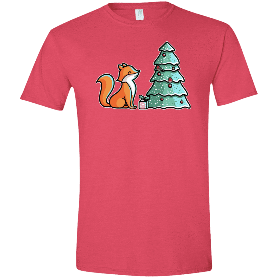 T-Shirts Heather Red / S Kawaii Cute Christmas Fox Men's Semi-Fitted Softstyle