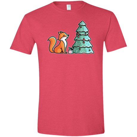 T-Shirts Heather Red / S Kawaii Cute Christmas Fox Men's Semi-Fitted Softstyle