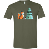 T-Shirts Military Green / S Kawaii Cute Christmas Fox Men's Semi-Fitted Softstyle