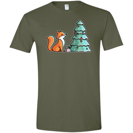 T-Shirts Military Green / S Kawaii Cute Christmas Fox Men's Semi-Fitted Softstyle