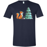 T-Shirts Navy / X-Small Kawaii Cute Christmas Fox Men's Semi-Fitted Softstyle