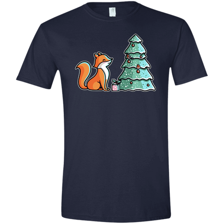 T-Shirts Navy / X-Small Kawaii Cute Christmas Fox Men's Semi-Fitted Softstyle