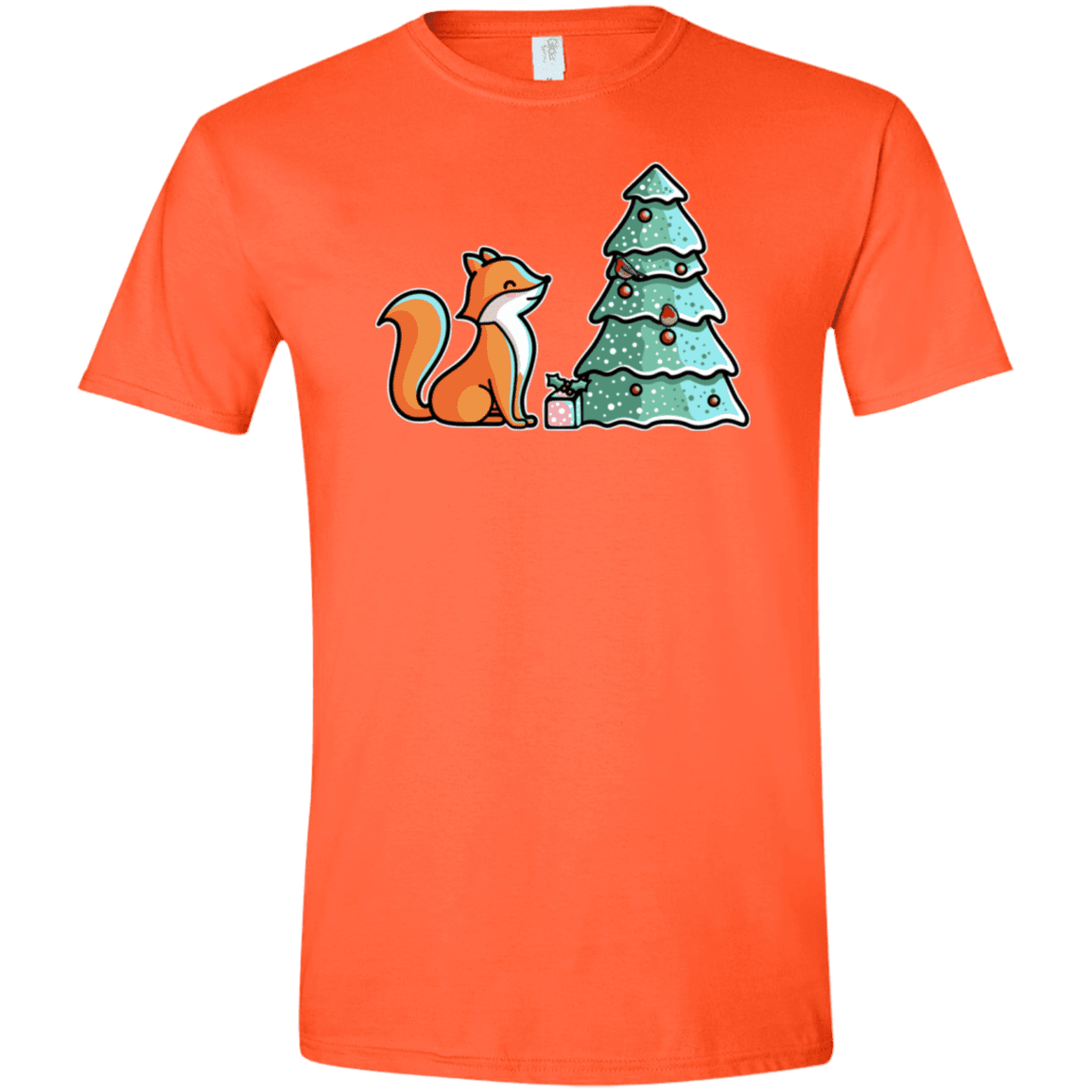 T-Shirts Orange / S Kawaii Cute Christmas Fox Men's Semi-Fitted Softstyle