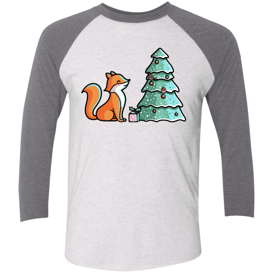 T-Shirts Heather White/Premium Heather / X-Small Kawaii Cute Christmas Fox Men's Triblend 3/4 Sleeve