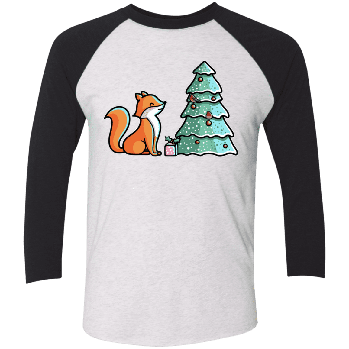 T-Shirts Heather White/Vintage Black / X-Small Kawaii Cute Christmas Fox Men's Triblend 3/4 Sleeve