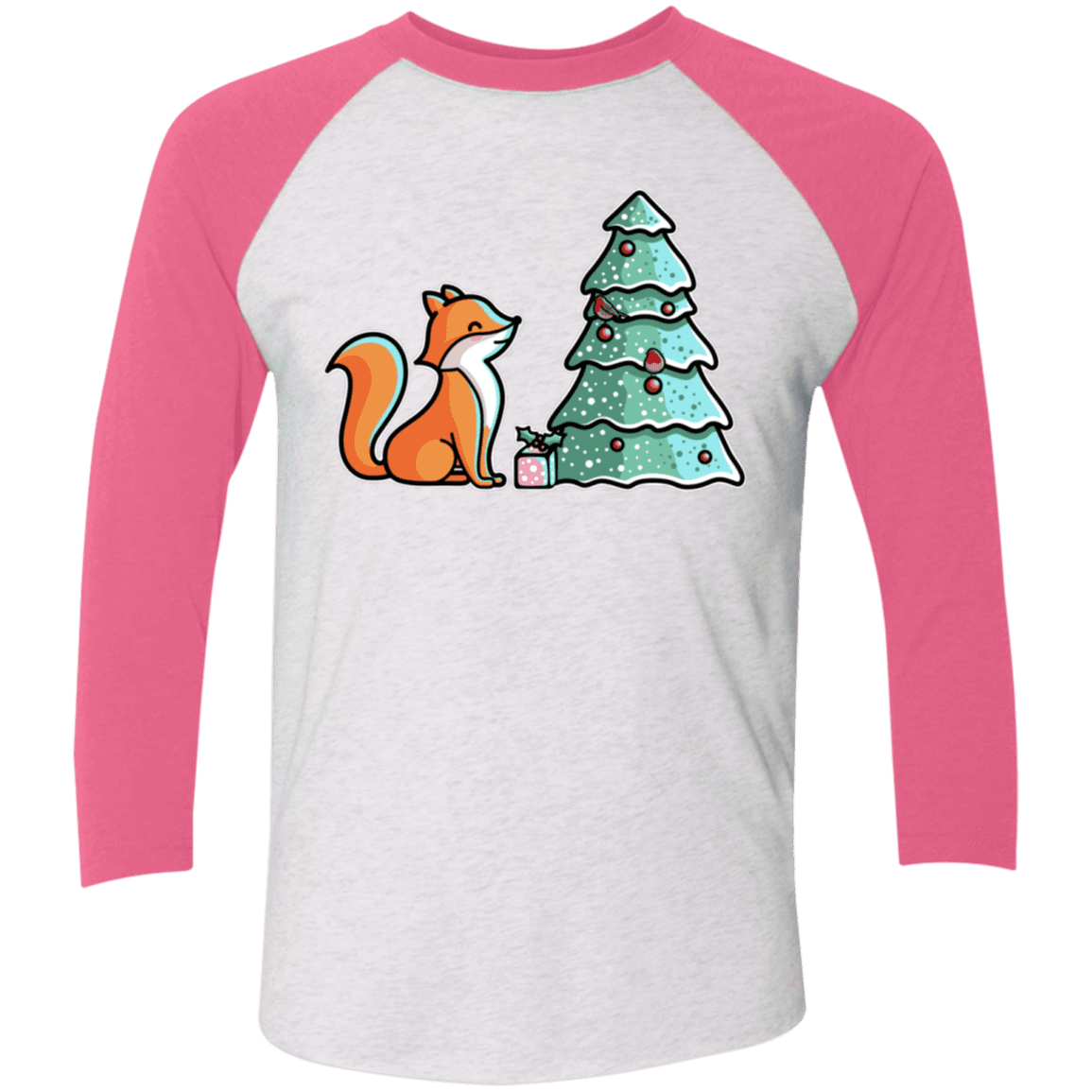 T-Shirts Heather White/Vintage Pink / X-Small Kawaii Cute Christmas Fox Men's Triblend 3/4 Sleeve