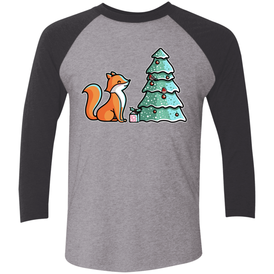 T-Shirts Premium Heather/Vintage Black / X-Small Kawaii Cute Christmas Fox Men's Triblend 3/4 Sleeve