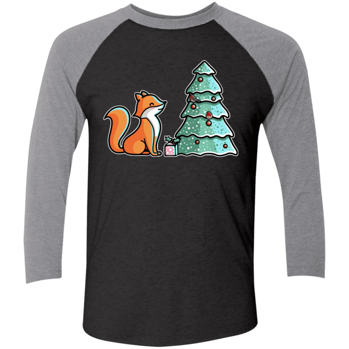 T-Shirts Vintage Black/Premium Heather / X-Small Kawaii Cute Christmas Fox Men's Triblend 3/4 Sleeve