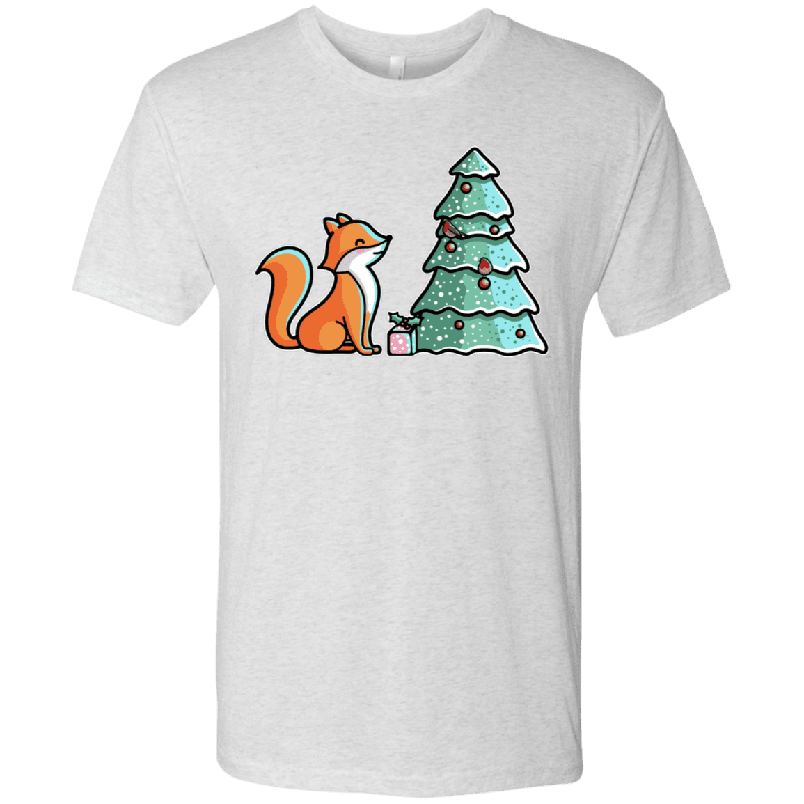 T-Shirts Heather White / S Kawaii Cute Christmas Fox Men's Triblend T-Shirt