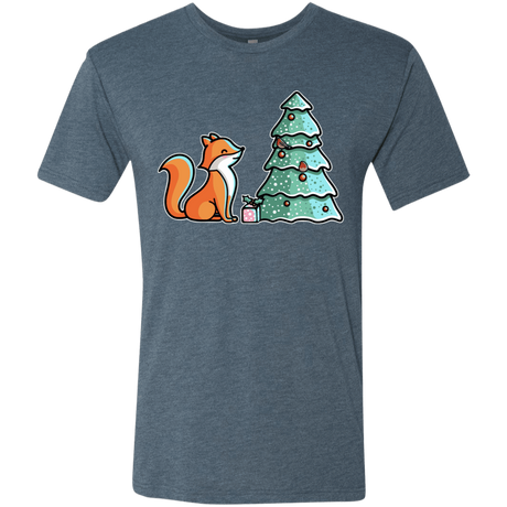 T-Shirts Indigo / S Kawaii Cute Christmas Fox Men's Triblend T-Shirt