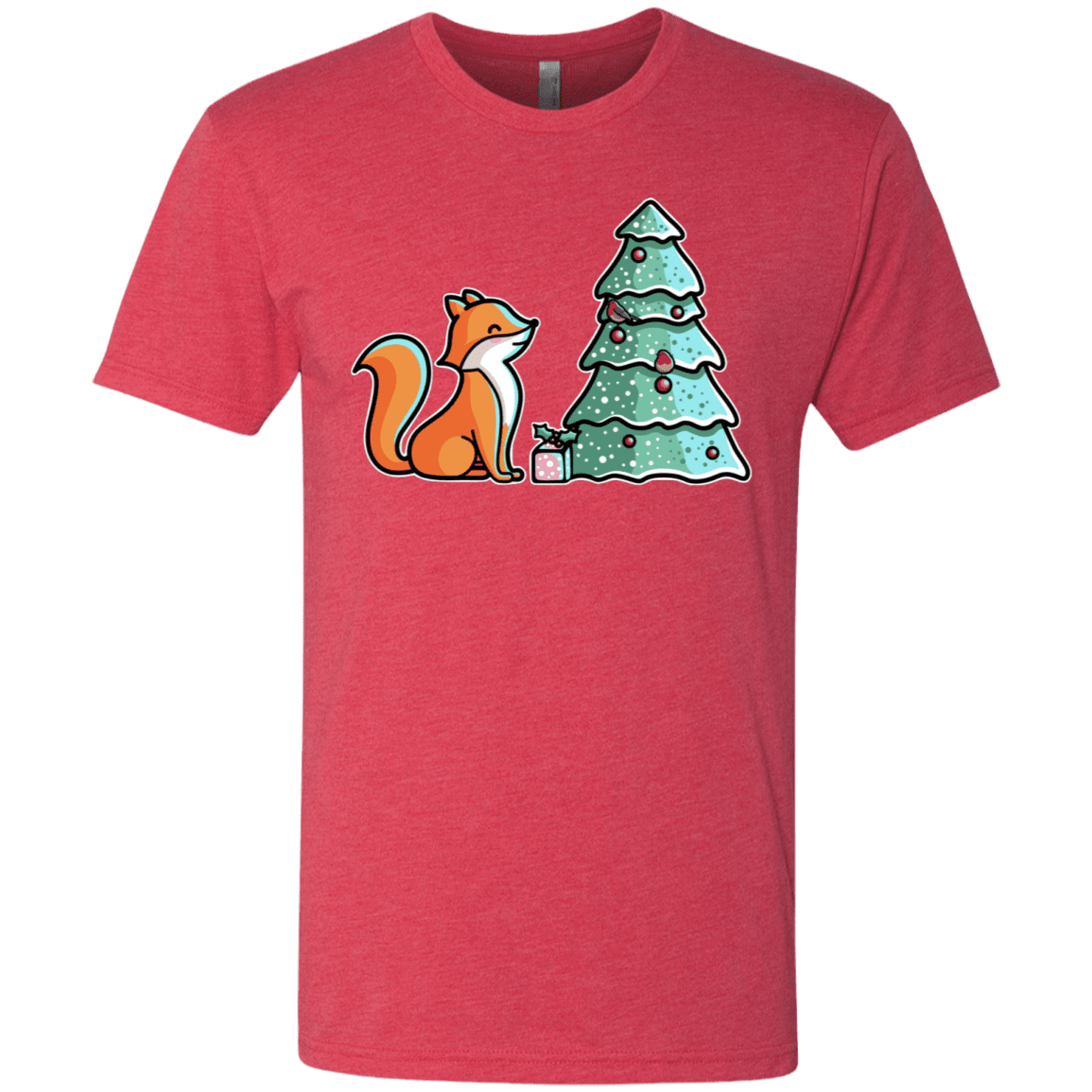 T-Shirts Vintage Red / S Kawaii Cute Christmas Fox Men's Triblend T-Shirt