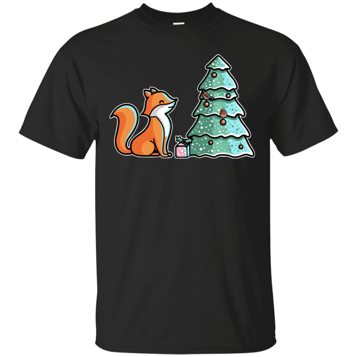 T-Shirts Black / S Kawaii Cute Christmas Fox T-Shirt