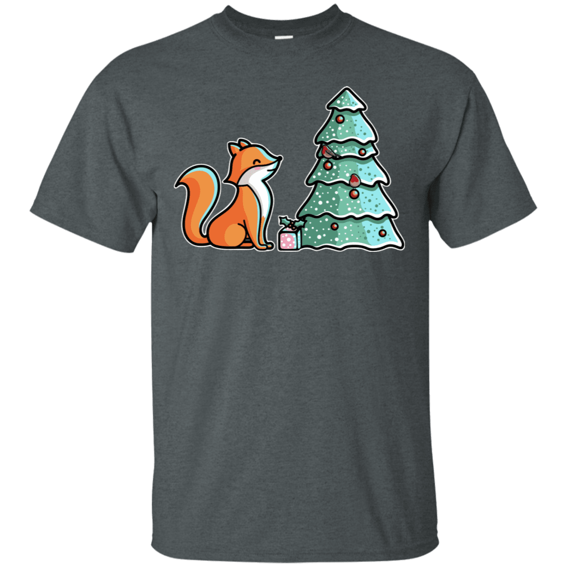 T-Shirts Dark Heather / S Kawaii Cute Christmas Fox T-Shirt